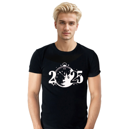 Adult Unisex 2025 Clocks New Year Black Festival T-shirt