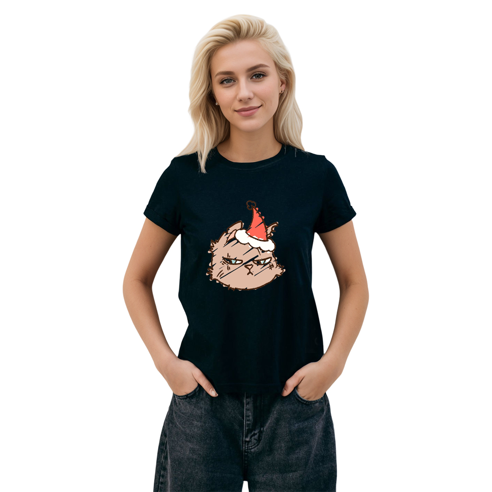 Adult Unisex Cool Christmas Cat Black Festival T-shirt