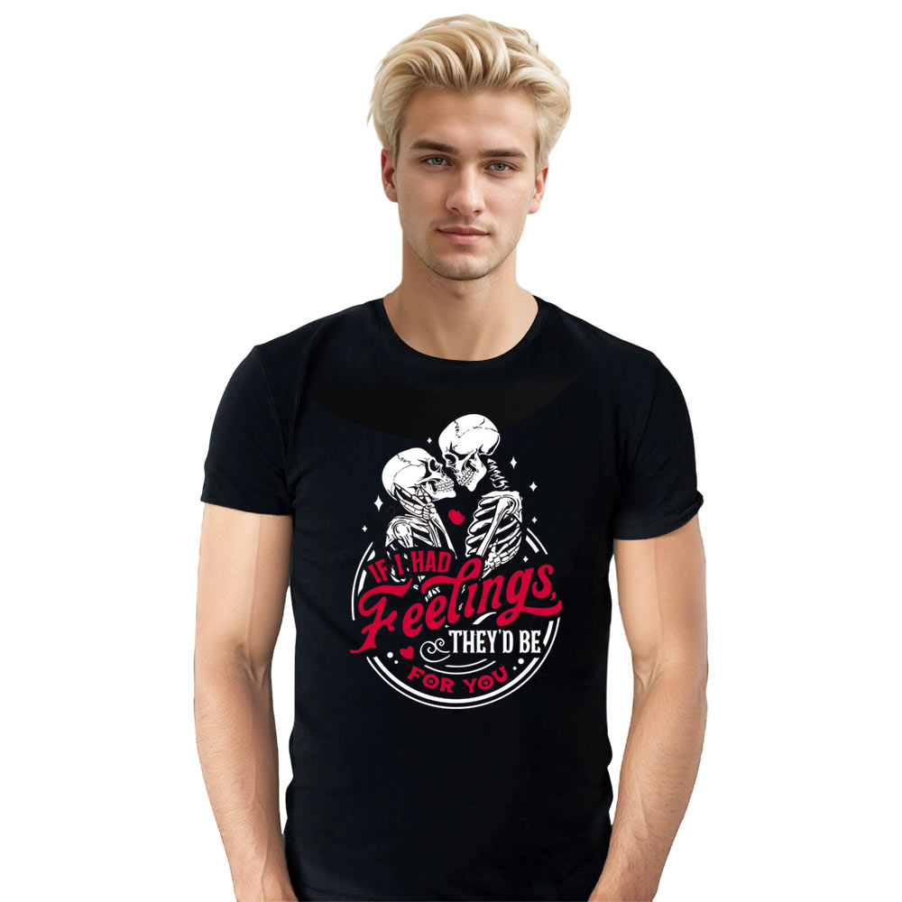 Adult Unisex Funny Skeleton Valentine's Day Couple Tee Black T-shirt