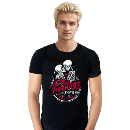 Adult Unisex Funny Skeleton Valentine's Day Couple Tee Black T-shirt