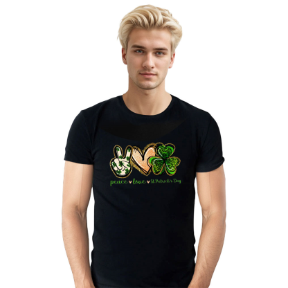 Adult Unisex Peace Love St. Patrick's Day Black T-shirt
