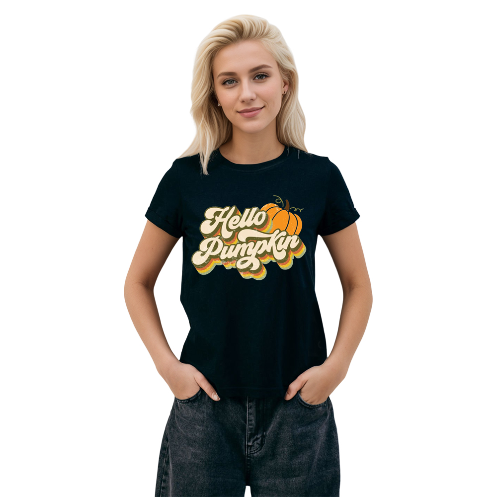 Adult Unisex Halloween Hello Pumpkin Black T-shirt Costume