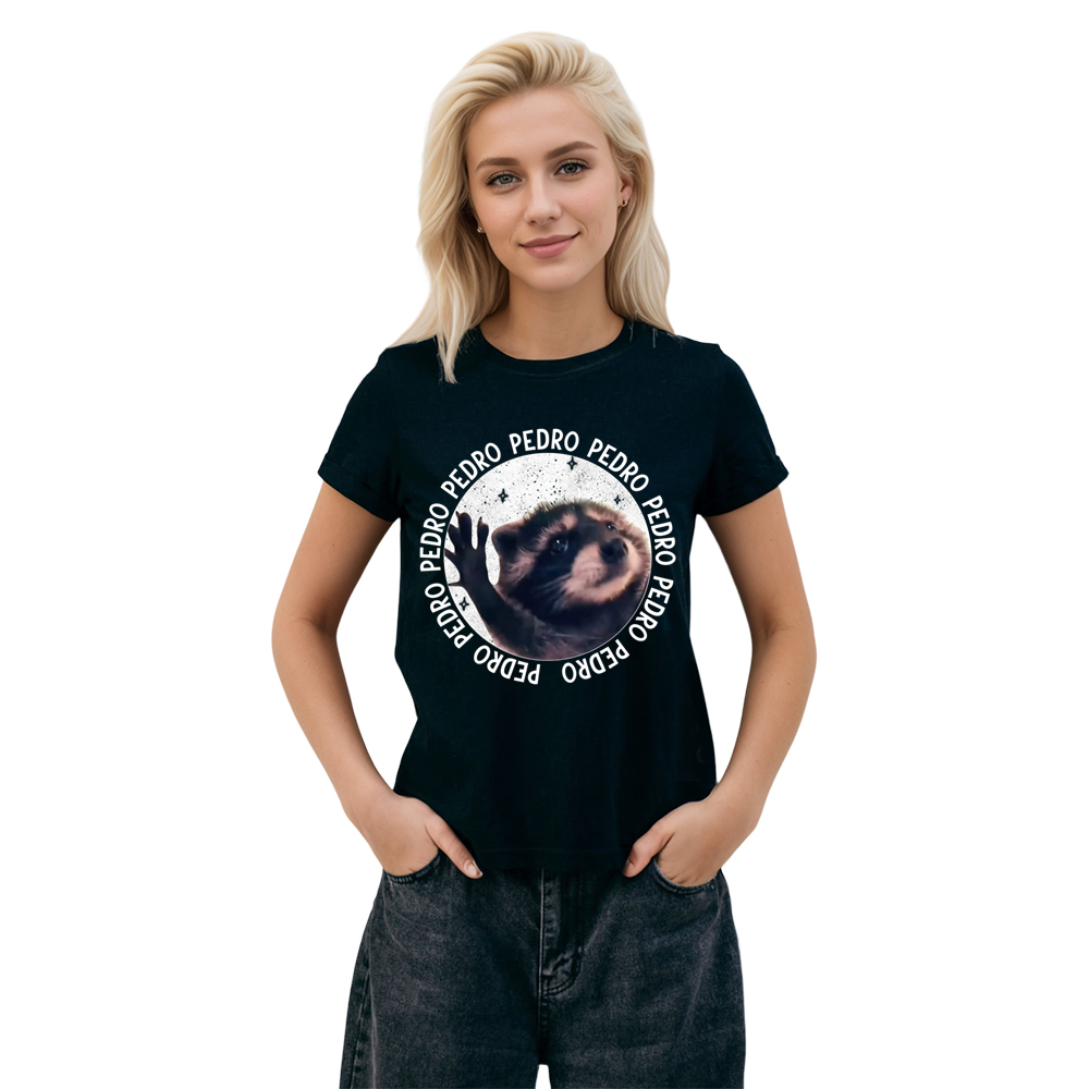 Adult Unisex Internet Raccoon Meme Tee Trending Black T-shirt Costume