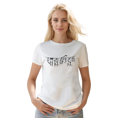 Adult Unisex Cat Clothesline Cat Pet Lover White T-shirt Costume