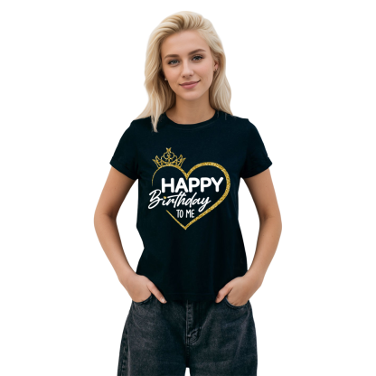 Adult Woman Happy Birthday To Me Birthday Party Black Short Sleeve T-shirt 