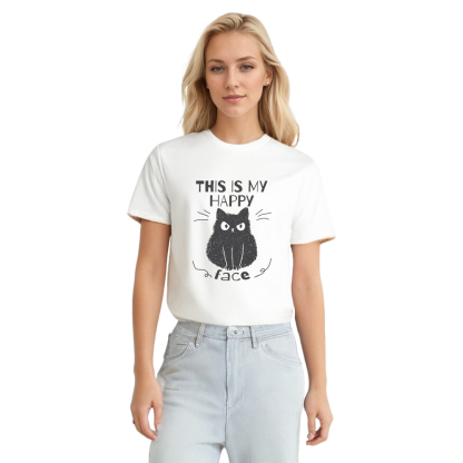 Adult Unisex This Is My Happy Face Funny Cats Mood Emotion White T-shirt Costume
