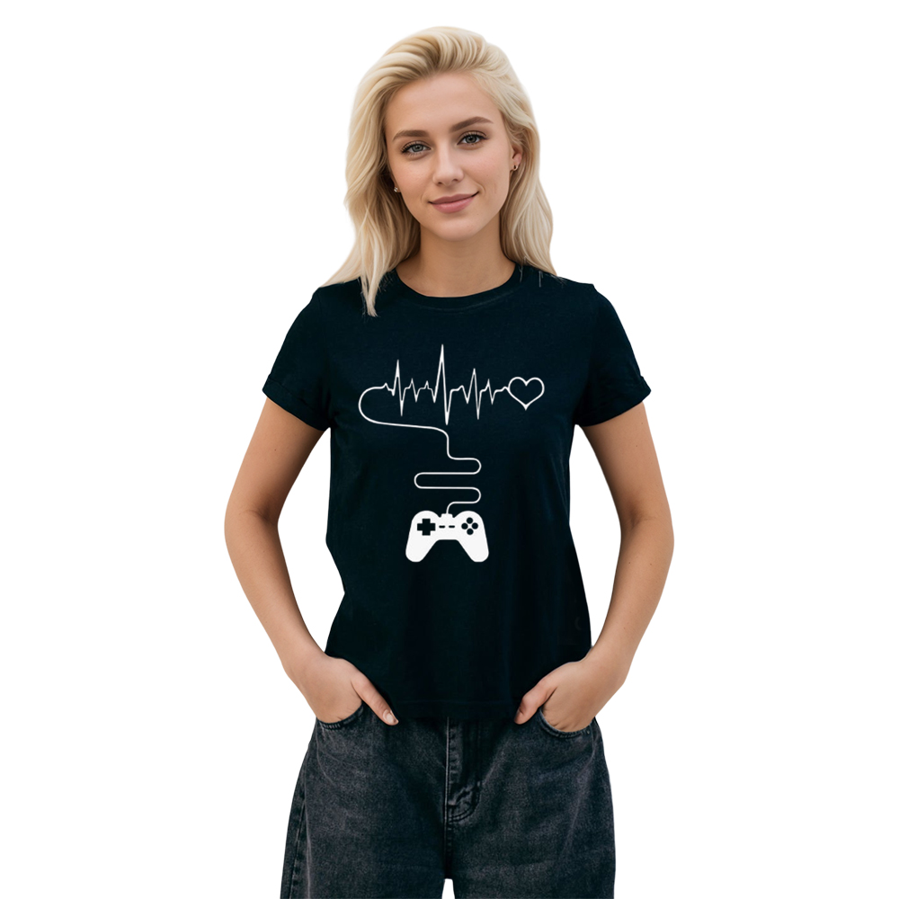 Adult Unisex Gamepad Heartbeat Game Lover Black T-shirt Costume