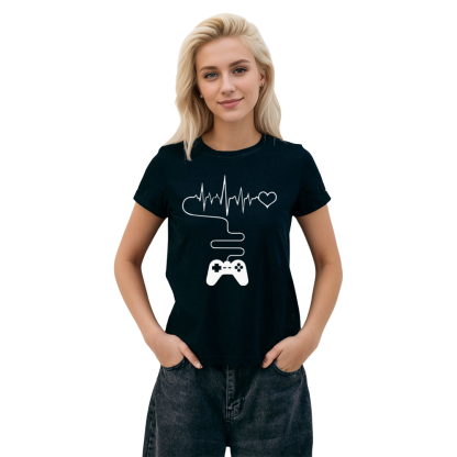 Adult Unisex Gamepad Heartbeat Game Lover Black T-shirt Costume