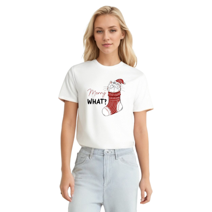 Adult Unisex Cute Merry What Christmas Xmas White Festival T-shirt