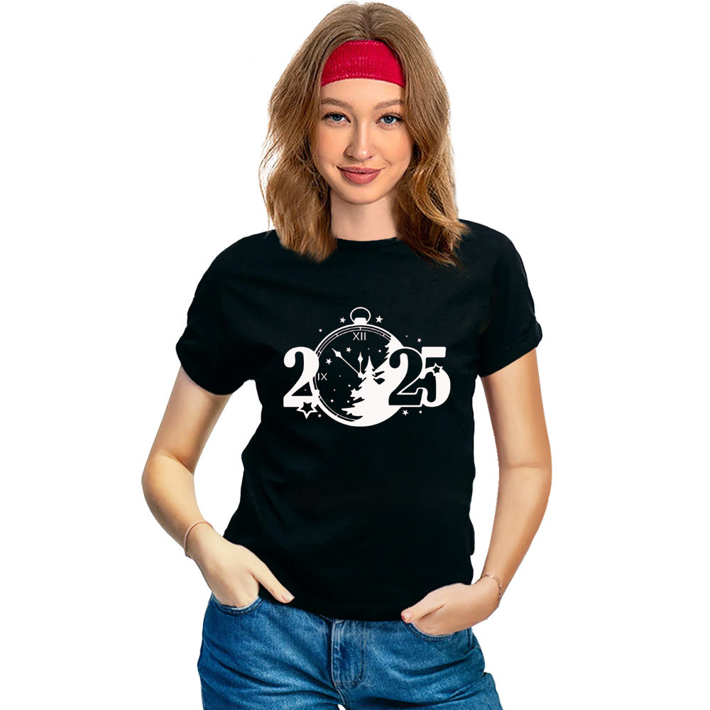 Adult Unisex 2025 Clocks New Year Black Festival T-shirt