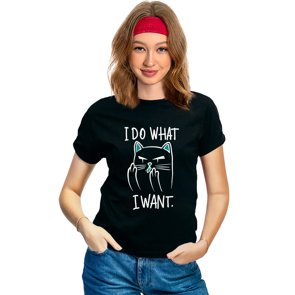 Adult Unisex I Do What I Want Giving The Middle Finger Funny Cat Pet Lover Black T-shirt