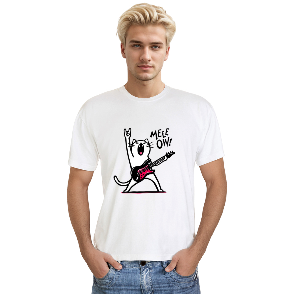 Adult Unisex Rockstar Cat Funny Pet Lover White T-shirt