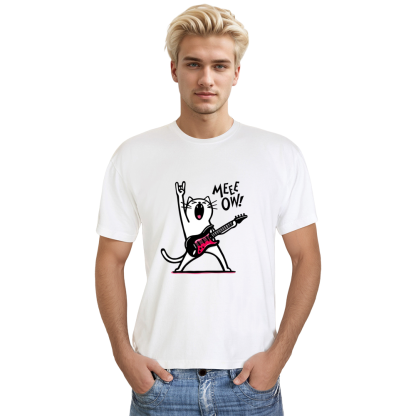 Adult Unisex Rockstar Cat Funny Pet Lover White T-shirt