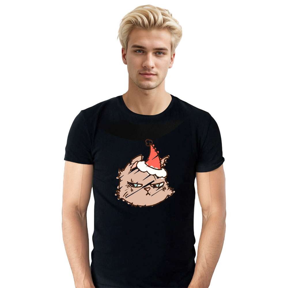 Adult Unisex Cool Christmas Cat Black Festival T-shirt