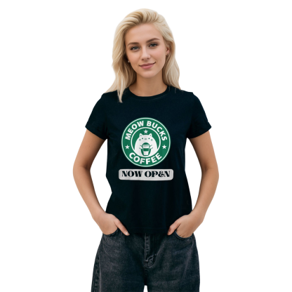 Adult Unisex Meow Bucks Coffee Funny Cat Lover Black T-shirt