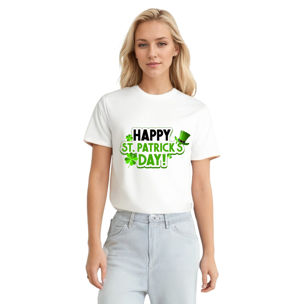 Adult Unisex Happy St. Patrick's Day White T-shirt