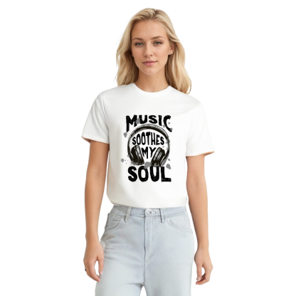 Adult Unisex Music Soothes My Soul Music Lover White T-shirt