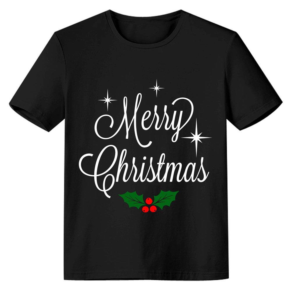 Adult Unisex Christmas Xmas Leaves Black Festival T-shirt