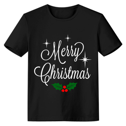 Adult Unisex Christmas Xmas Leaves Black Festival T-shirt