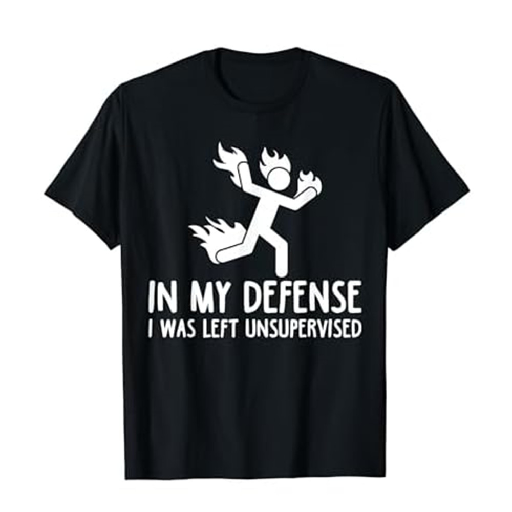 Adult Unisex Letter In My Defense Black Short Sleeve T-shirt Outfits Top Costume