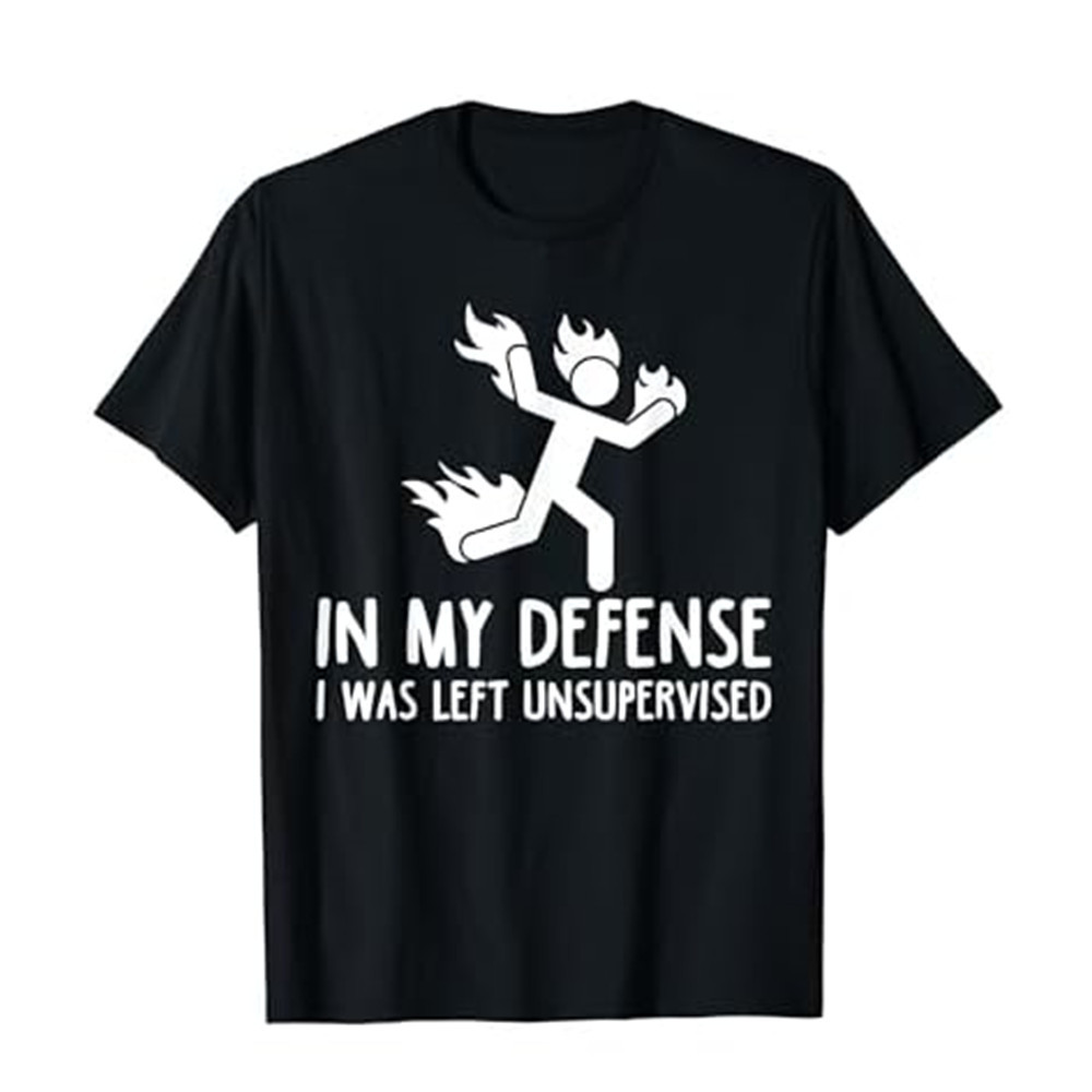 Adult Unisex Letter In My Defense Black Short Sleeve T-shirt Outfits Top Costume