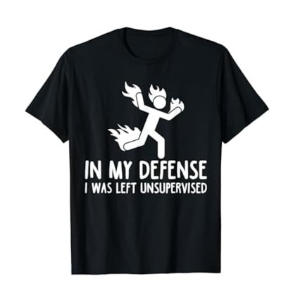 Adult Unisex Letter In My Defense Black Short Sleeve T-shirt Outfits Top Costume