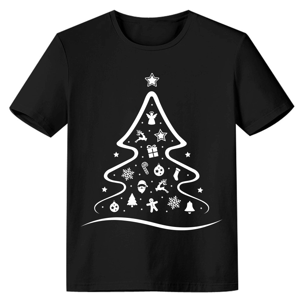 Adult Unisex Christmas Tree Black Festival T-shirt