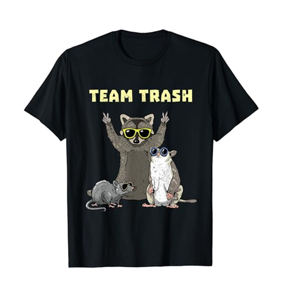Adult Team Trash Raccoon Funny Animals Black Short Sleeve T-shirt Outfits Top Costume