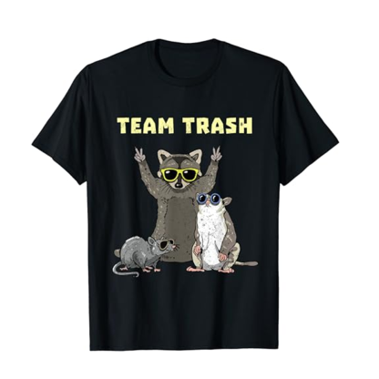 Adult Team Trash Raccoon Funny Animals Black Short Sleeve T-shirt Outfits Top Costume
