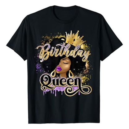 Adult Birthday Queen Birthday Party Black Short Sleeve T-shirt Outfits Top Costume
