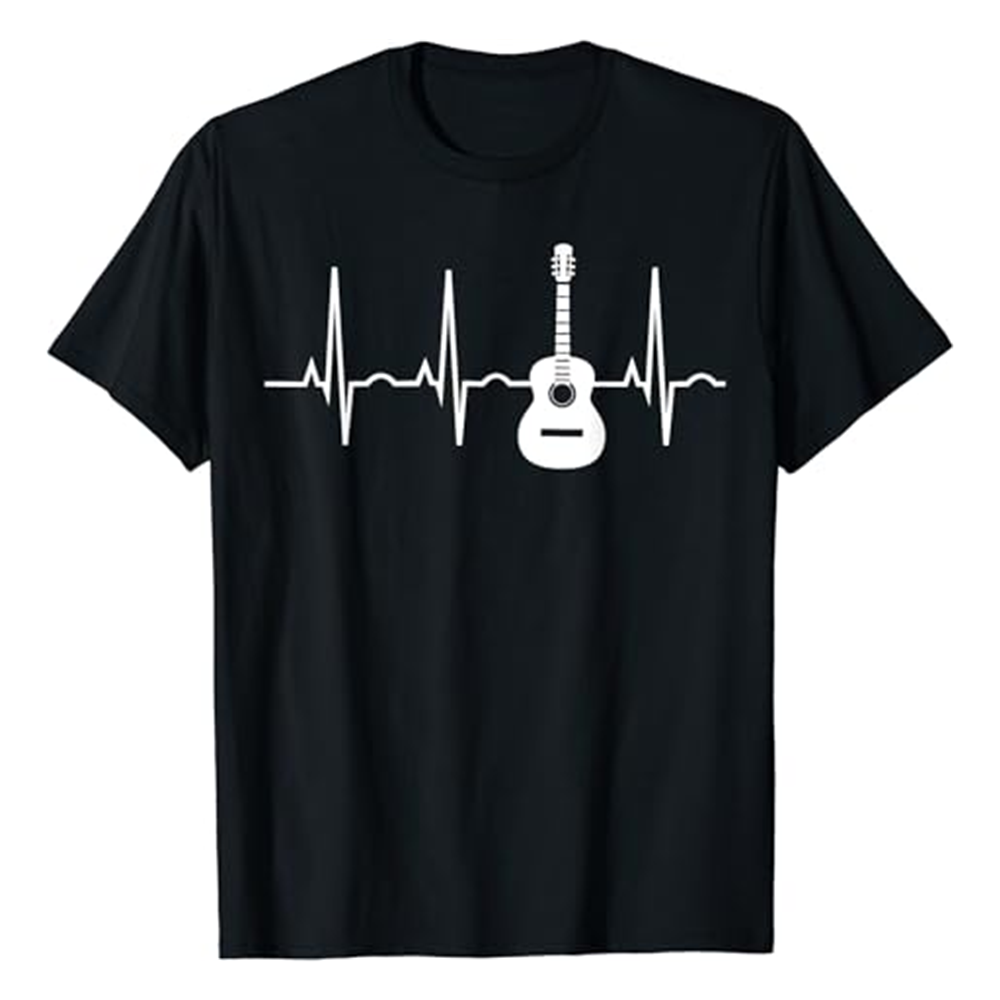 Adult Unisex Guitar Heartbeat Shirt Music Festival Black T-shirt Costume