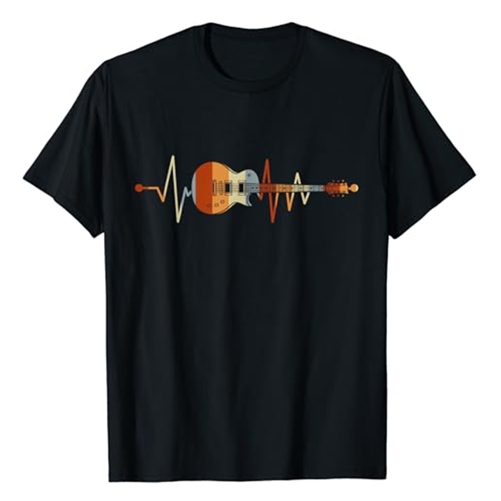 Adult Unisex Heartbeat Guitar Music Festival Black T-shirt Costume
