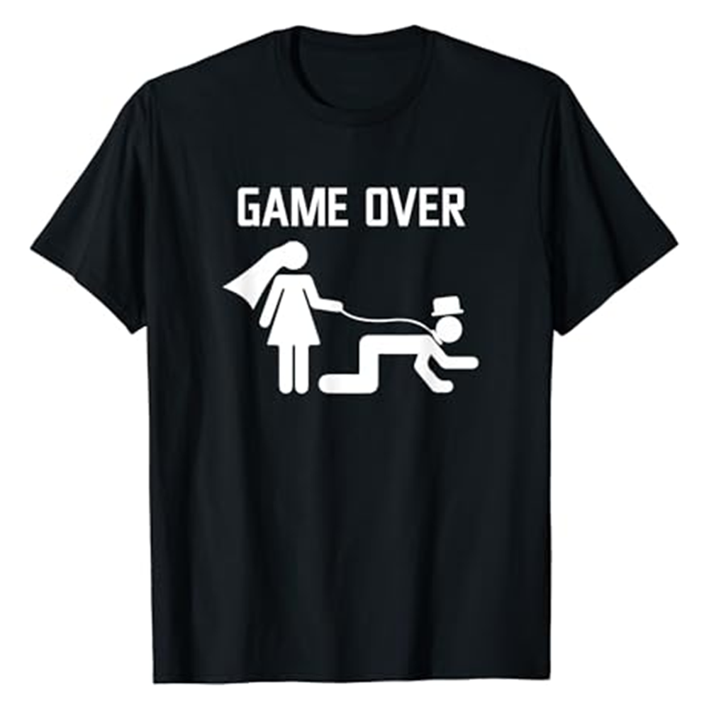 Adult Funny Bride Groom Wedding Game Over Bachelor Party Black T-shirt Costume