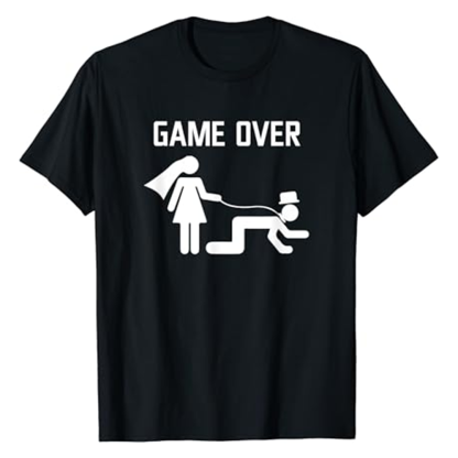 Adult Funny Bride Groom Wedding Game Over Bachelor Party Black T-shirt Costume