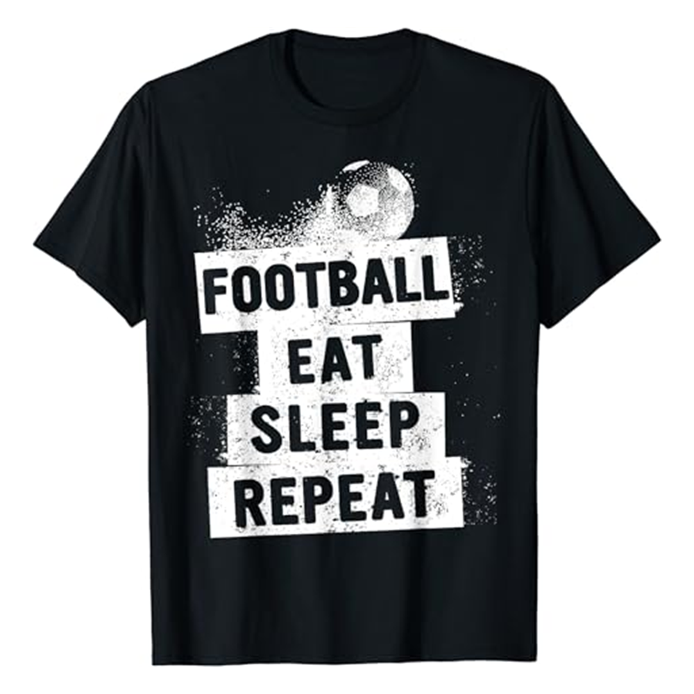 Adult Unisex Eat Sleep Football Funny Black T-shirt Costume