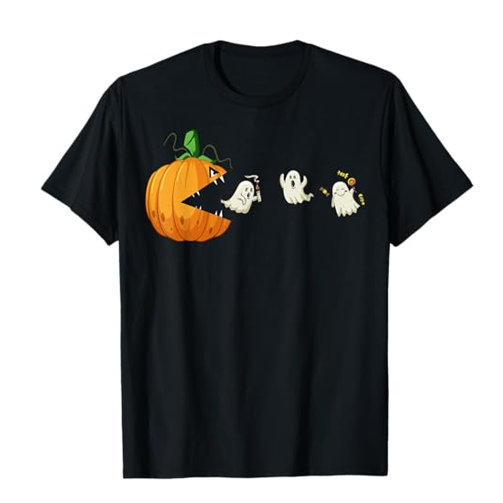 Adult Unisex Funny Halloween Scary Pumpkin Ghosts Halloween Black T-shirt Costume