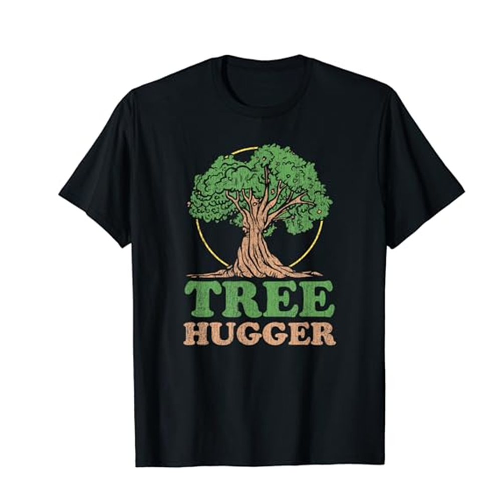 Adult Unisex Tree Hugger Retro Vintage Environmental Nature Lover Black Short Sleeve T-shirt Outfits Top Costume