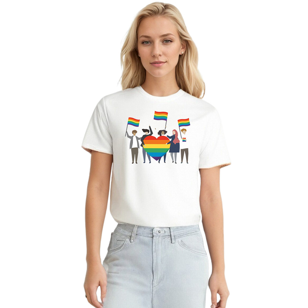 Adult Unisex Pride Month LGBT Rainbow Heart Flag White T-shirt Costume