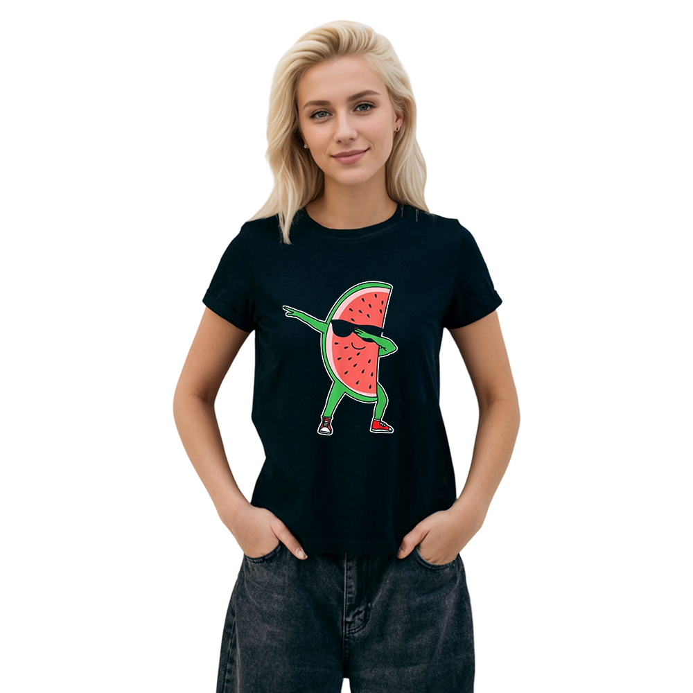 Adult Unisex Watermelon Kawaii Summer Fruit Food Lover Black T-shirt Costume