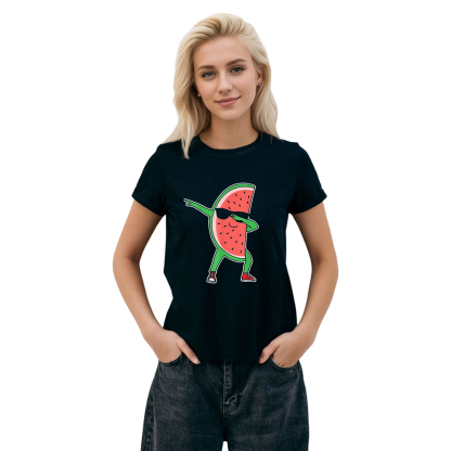 Adult Unisex Watermelon Kawaii Summer Fruit Food Lover Black T-shirt Costume