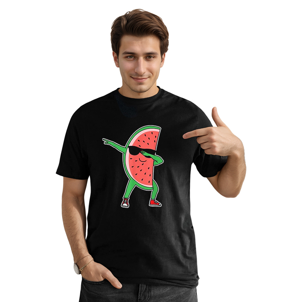Adult Unisex Watermelon Kawaii Summer Fruit Food Lover Black T-shirt Costume
