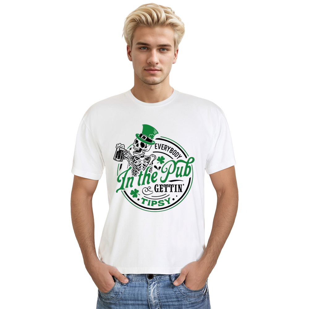Adult Unisex Everybody In The Pub Gettin Tipsy St. Patrick's Day White T-shirt
