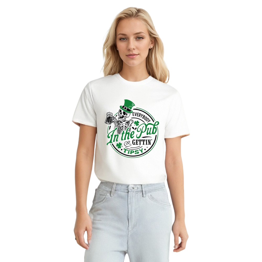 Adult Unisex Everybody In The Pub Gettin Tipsy St. Patrick's Day White T-shirt