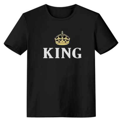 Adult Unisex King Queen Valentine's Day Couple Black Short Sleeve T-shirt Outfits Top Costume