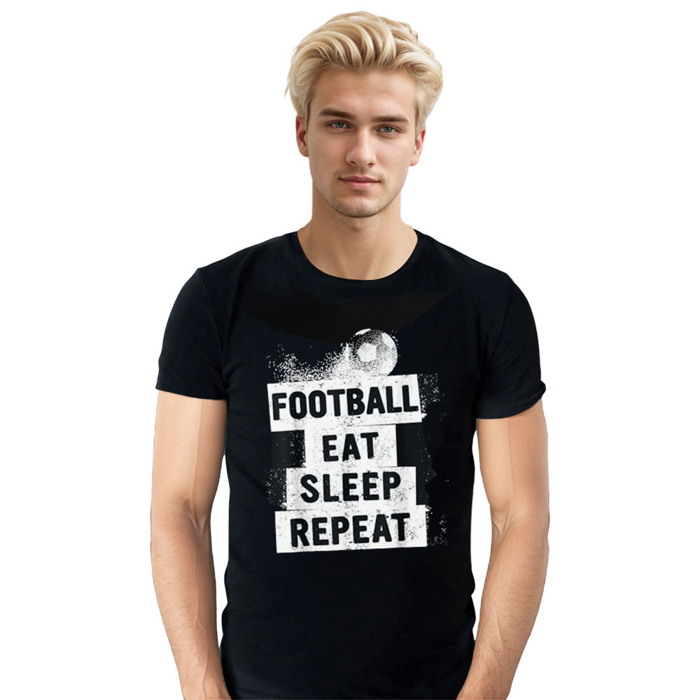 Adult Unisex Eat Sleep Football Funny Black T-shirt Costume