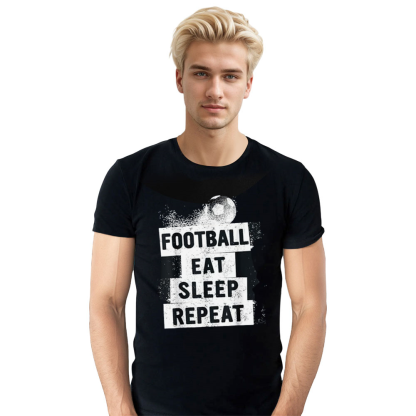 Adult Unisex Eat Sleep Football Funny Black T-shirt Costume
