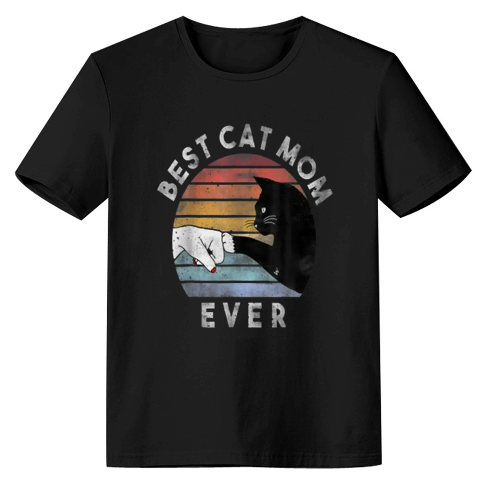 Adult Women Best Cat Mom Ever Pet Lover Black T-shirt Costume