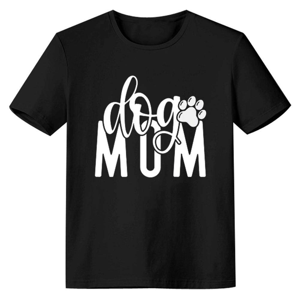 Adult Women Dog Mom Letter Pet Lover Black T-shirt Costume