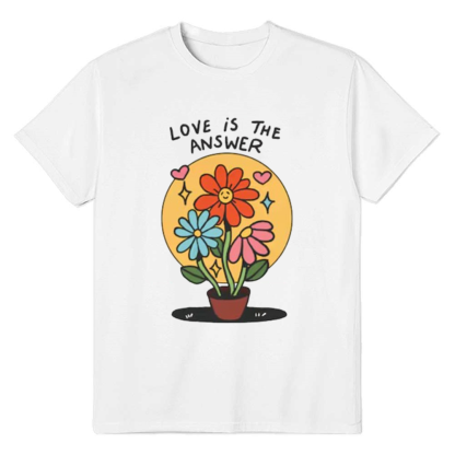 Adult Unisex Love Is The Answer Flower Pride Month White T-shirt Costume