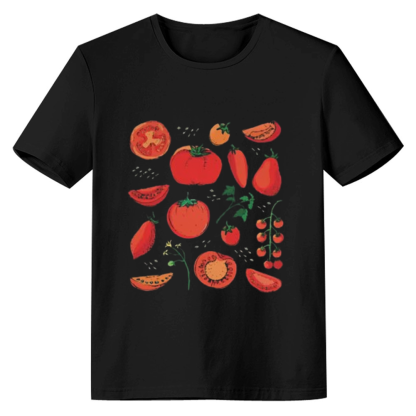 Adult Unisex Tomato Fruit Vegetable Food Lover Black T-shirt Costume